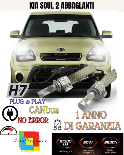 KIT FULL LED KIA SOUL 2 LED H7 6500K ABBAGLIANTE CANBUS 8000 LUMEN ULTRALUNINOSI