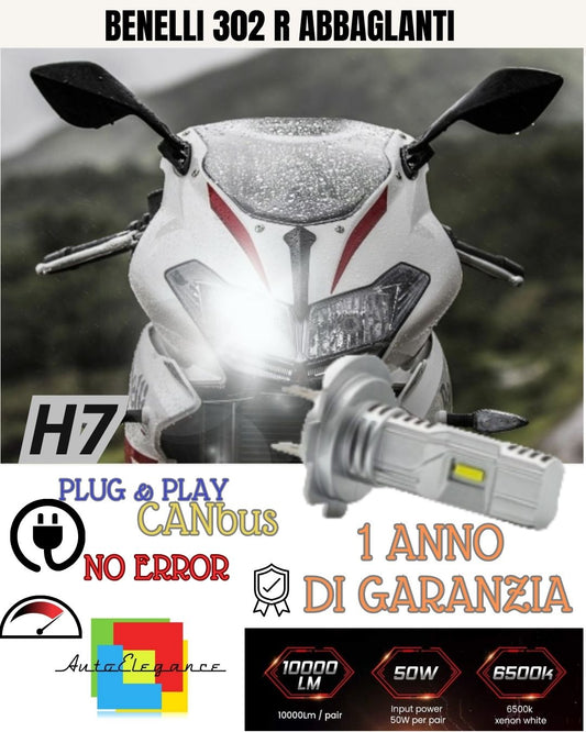 LAMPADA LED H7 6000K 3500 LUMEN CANBUS BENELLI 302 R ABBAGLIANTE MOTO NO AVARIA