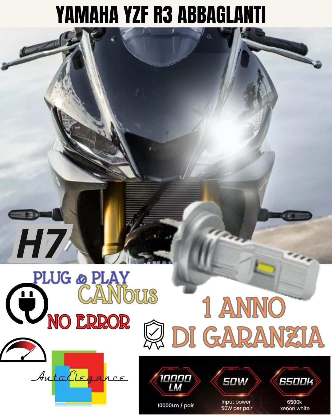 😎😎H7 LED LAMP 6000K 3500 LUMEN CANBUS YAMAHA YZF R3 HIGH BEAM NO ERROR😎