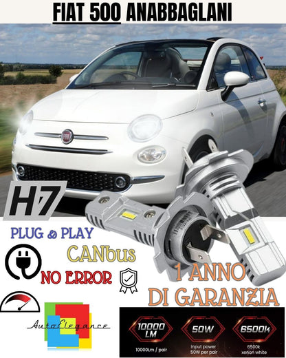 FIAT 500 H7 LED KIT 6000K WHITE 6000 LUMEN CANBUS LOW BEAM PARABOLA HEADLIGHT 