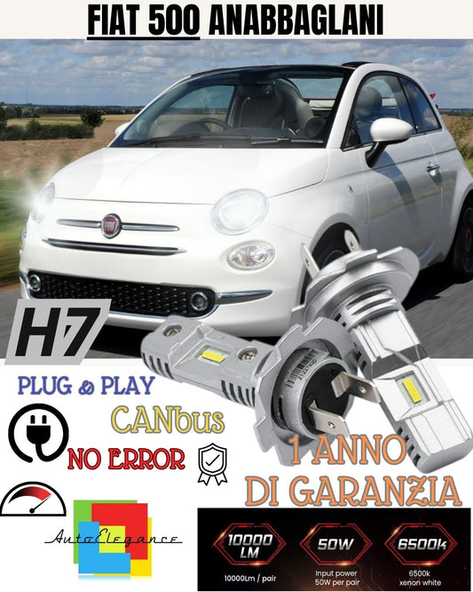 FIAT 500 H7 LED KIT 6000K WHITE 6000 LUMEN CANBUS LOW BEAM PARABOLA HEADLIGHT 