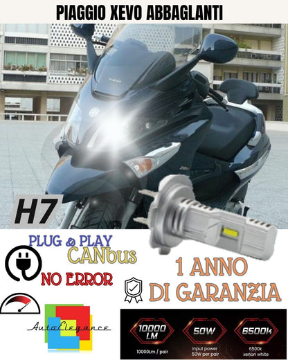 😎LAMPADA LED H7 6000K 3500 LUMEN CANBUS PIAGGIO XEVO ABBAGLIANTE NO AVARIA LUCI