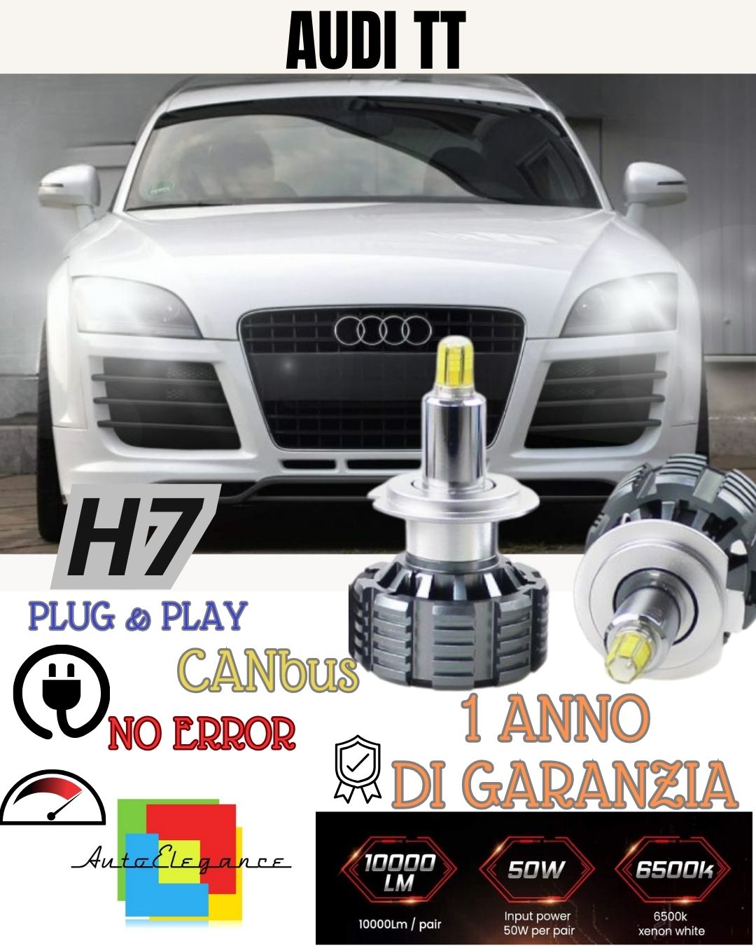 LED KIT H7 CANBUS AUDI TT 8J LED 360° 9600 LUMEN 6000K WHITE + LAMPHOLDER 