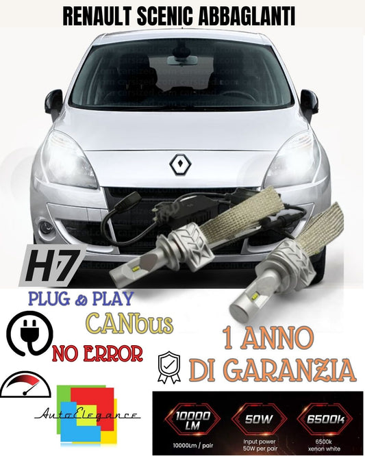 KIT FULL LED RENAULT SCENIC MK3 LED H7 6500K ABBAGLIANTE CANBUS 8000 LUMEN