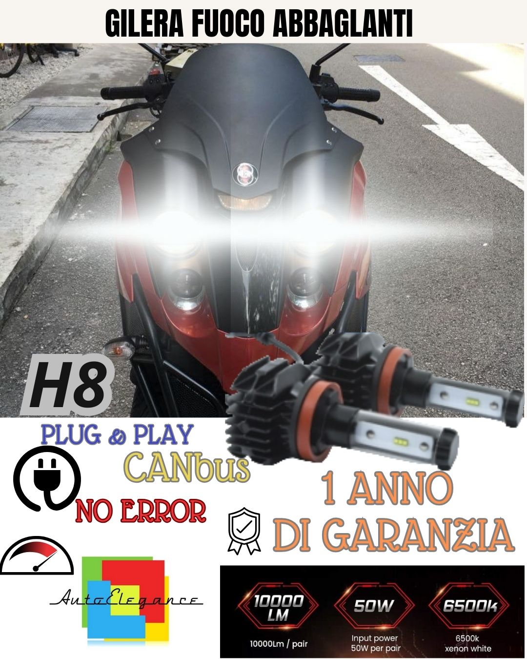 ⚡⚡H8 LED KIT 6000K WHITE 9800 LUMEN HIGH BEAM⚡ GILERA FUOCO⚡ NO LIGHT FAILURE⚡⚡