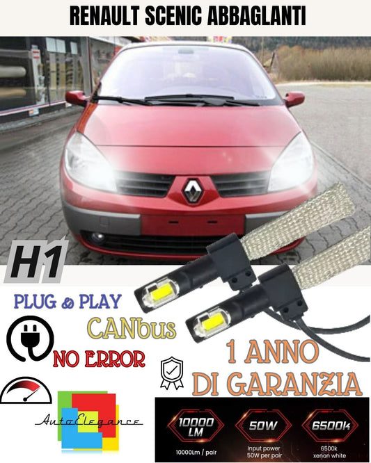 KIT LED H1 RENAULT SCENIC CON FARO LENTICOLA ABBAGLIANTI 6400 LUMEN 6000K CANBUS