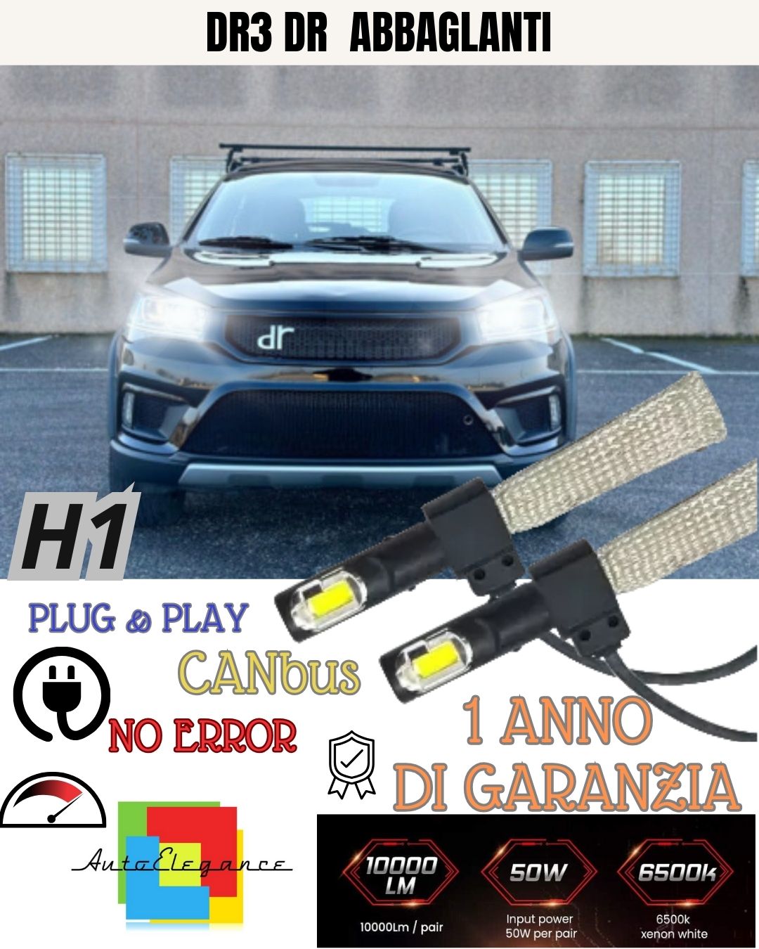 KIT LED H1 DR3 DR 3 ABBAGLIANTE ACCENSIONE RAPIDA 6400 LUMEN XENON