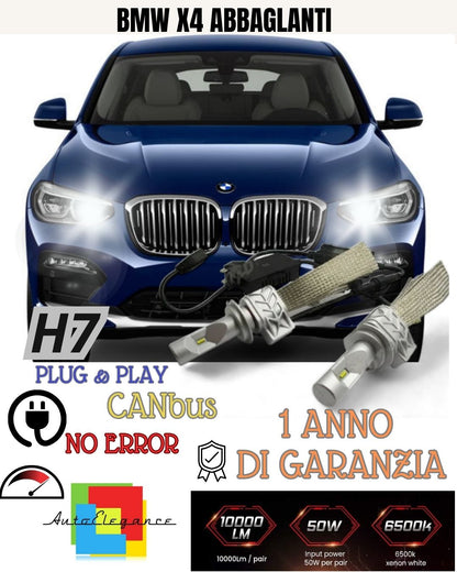 KIT LED BMW X4 F26 LED 6500K 8000 LM ABBAGLIANTE CANBUS ULTRALUMINOSI NO ERROR