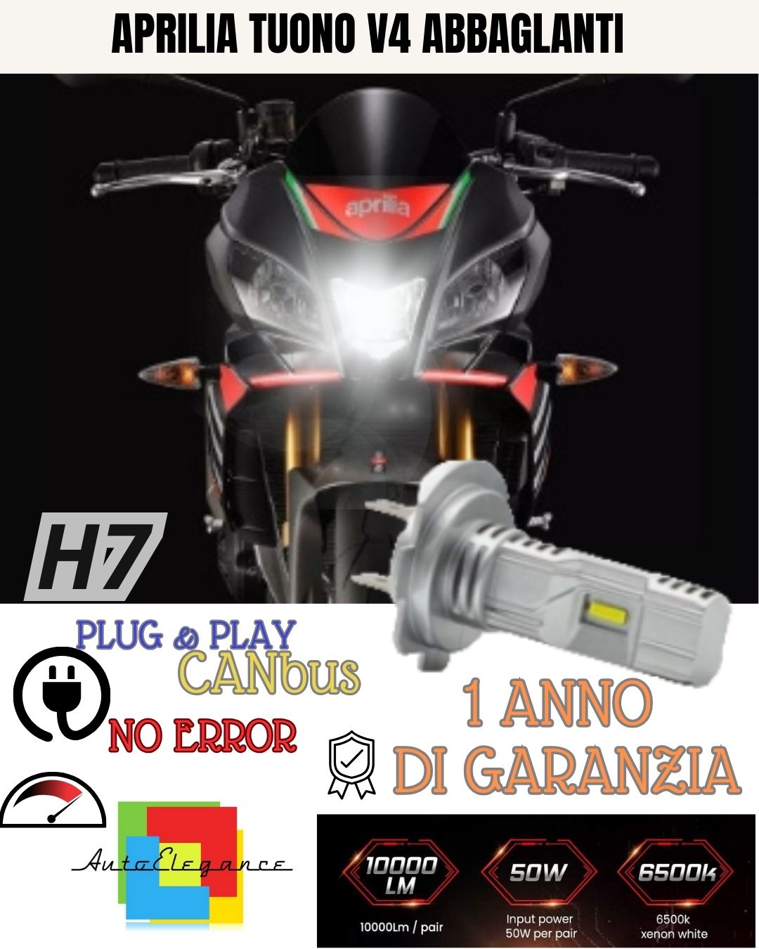 😎😎LAMPADA LED H7 6000K 3500 LUMEN CANBUS APRILIA TUONO V4 ABBAGLIANTE MOTO😎😎