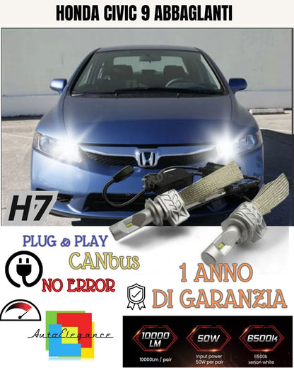KIT FULL LED HONDA CIVIC 9 LED H7 6500K ABBAGLIANTE CANBUS 8000 LUMEN XENO