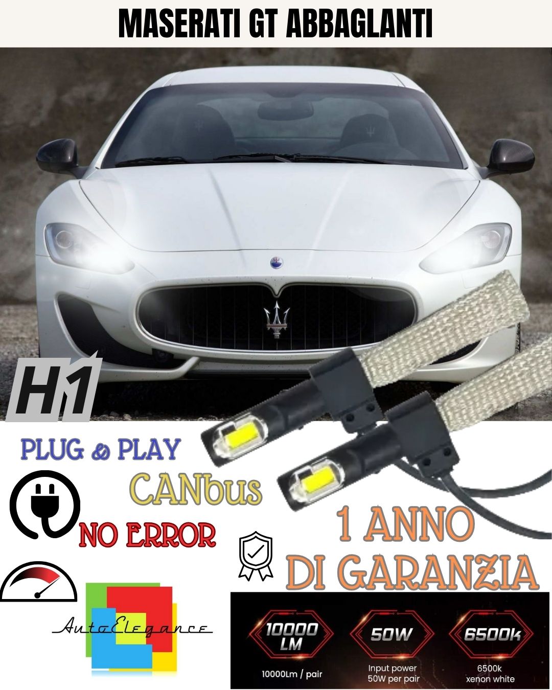FULL LED KIT MASERATI GT LED LAMPS H1 6000K ICE WHITE DAZZLING