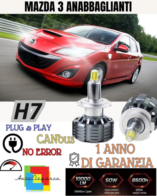 KIT ANABBAGLIANTI LED MAZDA 3 MK1 LED H7 6000K 9600 LUMEN BIANCO