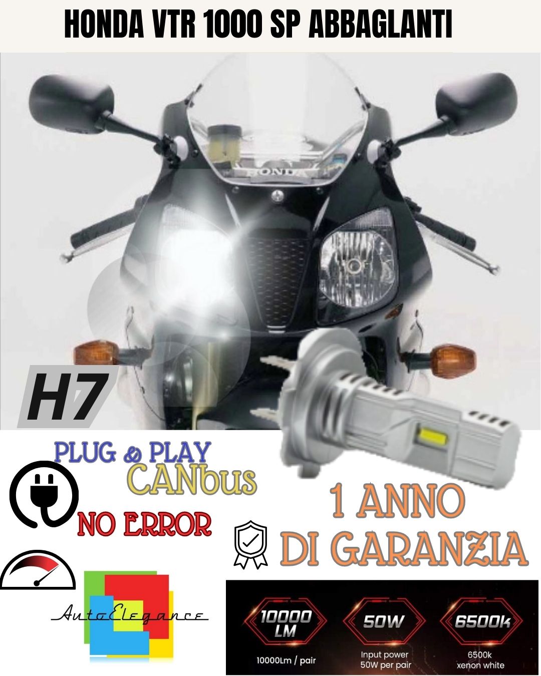 😎LAMPADA LED H7 6000K 3500 LUMEN CANBUS HONDA VTR 1000 SP ABBAGLIANTE NO ERRORE