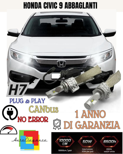 💘💘 KIT FULL LED HONDA CIVIC 9 LED H7 6500K ABBAGLIANTE CANBUS 8000 LUMEN XENO