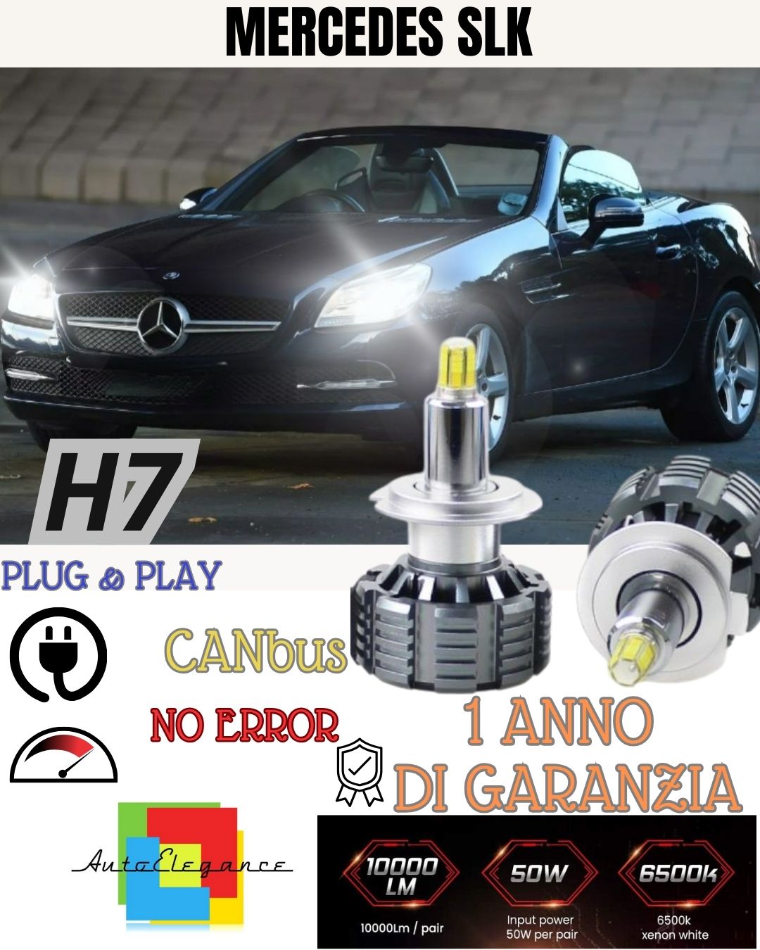 FULL LED KIT H7 6000K CANBUS LED FOR MERCEDES SLK R171 LENTICULARS NO FAILURE 