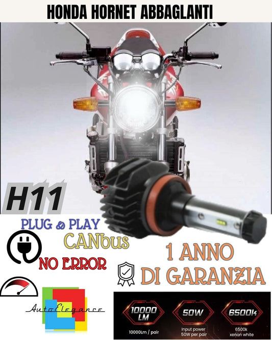 LAMPADA LED H11 6000K 4900 LUMEN CANBUS HONDA HORNET CB600 PC36 ABBAGLIANTE MOTO
