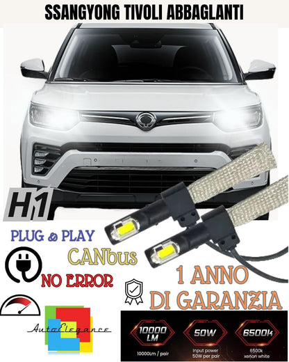 KIT LED ABBAGLIANTI SSANGYONG TIVOLI LAMPADE LED H1 NO AVARIA 6400 LUMEN 6000K