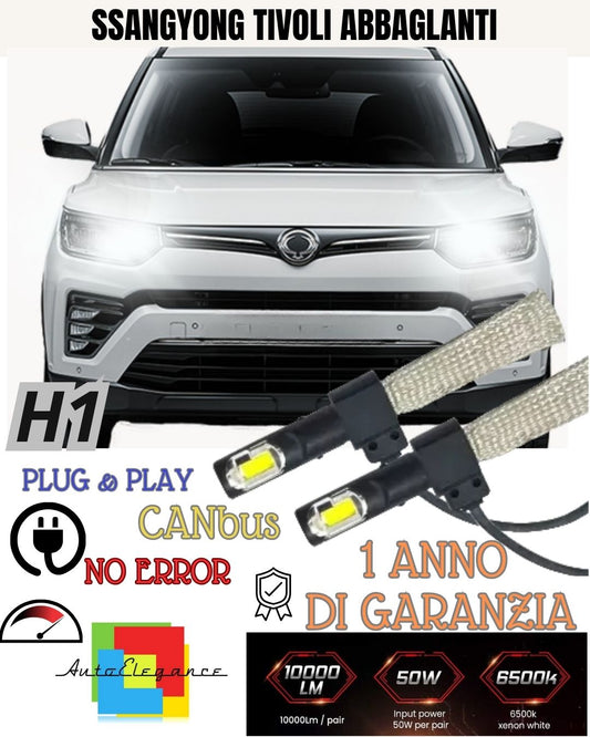KIT LED ABBAGLIANTI SSANGYONG TIVOLI LAMPADE LED H1 NO AVARIA 6400 LUMEN 6000K