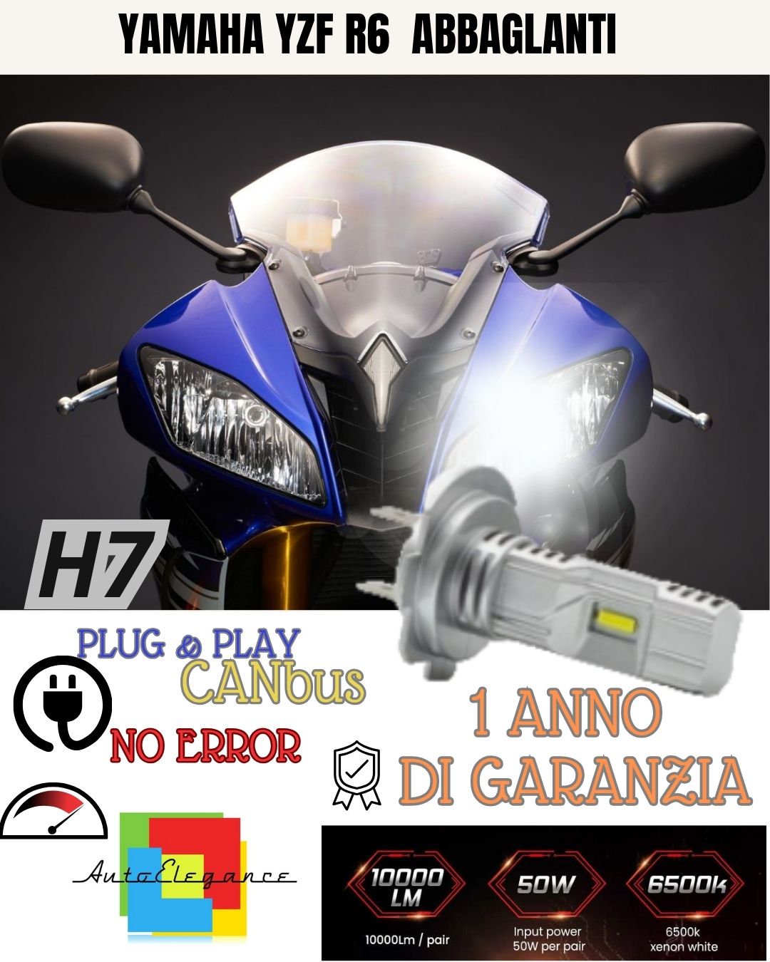 🔥🔥LAMPADA LED H7 6000K 3500 LUMEN CANBUS YAMAHA YZF R6 2006-2016 ABBAGLIANTE🔥