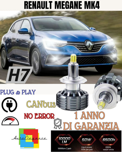 FULL LED KIT H7 CANBUS RENAULT MEGANE MK4 6000K WHITE 9600 LUMEN 80W NO ERROR 