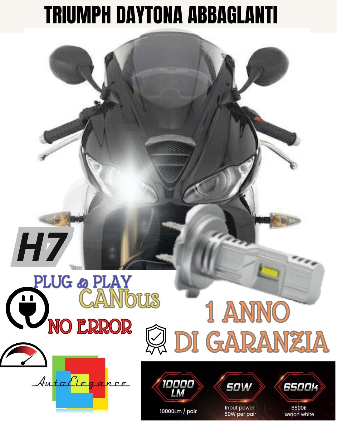 🔥🔥H7 LED LAMP 6000K 3500 LUMEN CANBUS TRIUMPH DAYTONA 2013-2016 DAZZLING