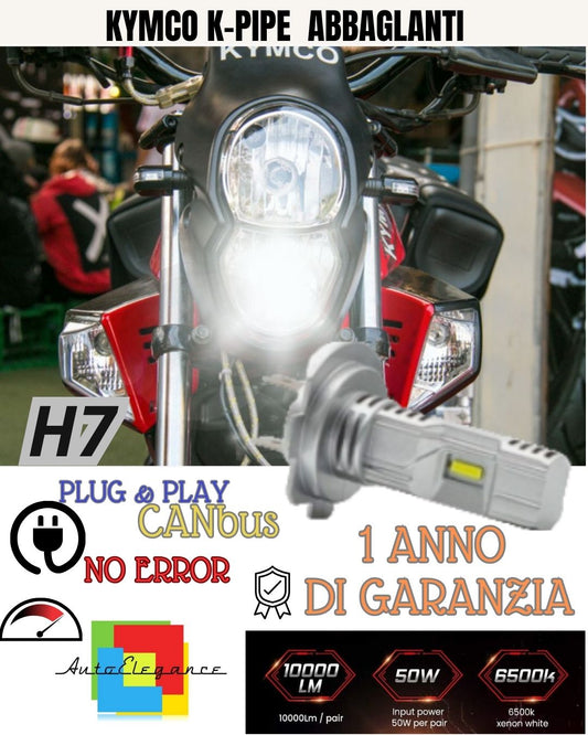 LAMPADA LED H7 6000K 3500 LUMEN CANBUS KYMCO K-PIPE ABBAGLIANTE NO AVARIA LUCI