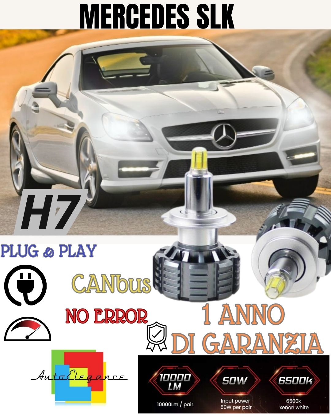 FULL LED KIT H7 6000K CANBUS LED FOR MERCEDES SLK R171 LENTICULARS NO FAILURE 