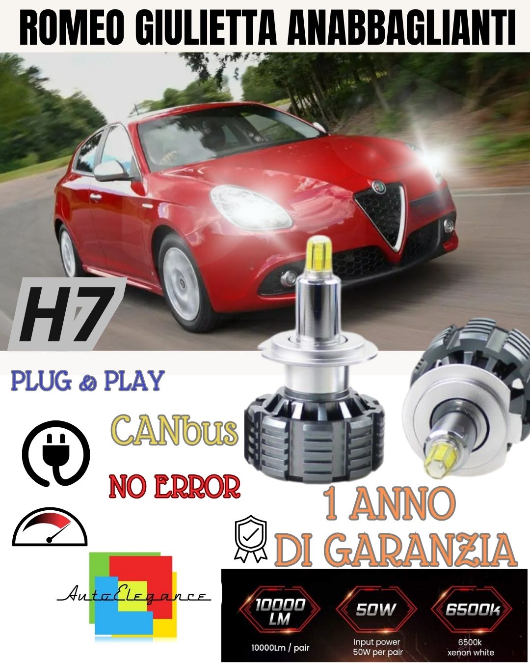 FULL LED KIT H7 CANBUS ALFA ROMEO GIULIETTA 6000K WHITE 9600 LUMEN 80W NO ERROR 