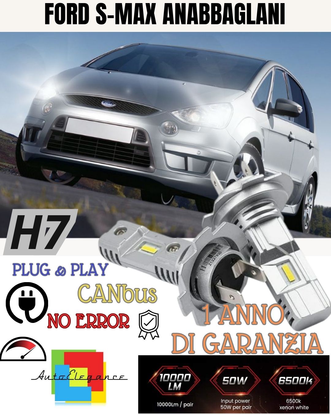 H7 LED KIT FOR FORD S-MAX MK1 6000K 6000 LUMEN CANBUS LOW BEAM