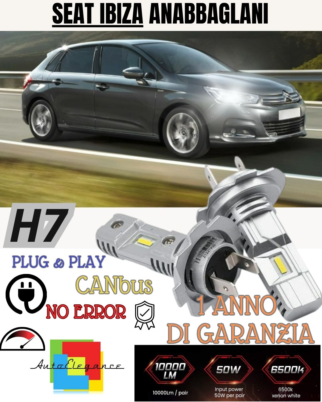 CITROEN C4 MK2 II H7 LED KIT 6000K WHITE 6000 LUMEN CANBUS LOW BEAM