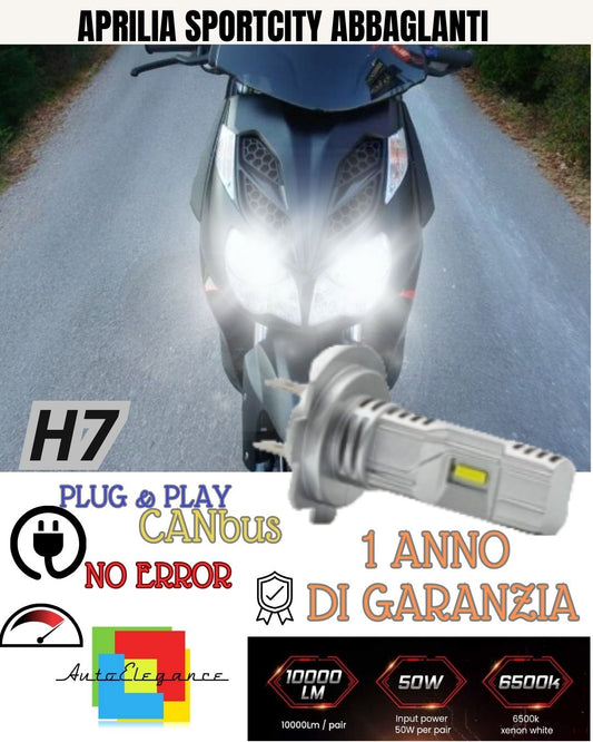 H7 LED LAMP 6000K 3500 LUMEN CANBUS APRILIA SPORTCITY STREET MOTORCYCLE DAZZLING