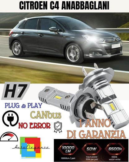 KIT LED H7 CITROEN C4 MK2 II 6000K BIANCO 6000 LUMEN CANBUS ANABBAGLIANTI