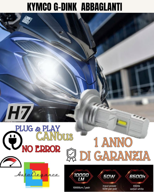 LAMPADA LED H7 6000K 3500 LUMEN CANBUS KYMCO G-DINK 2018-  ABBAGLIANTE NO AVARIA