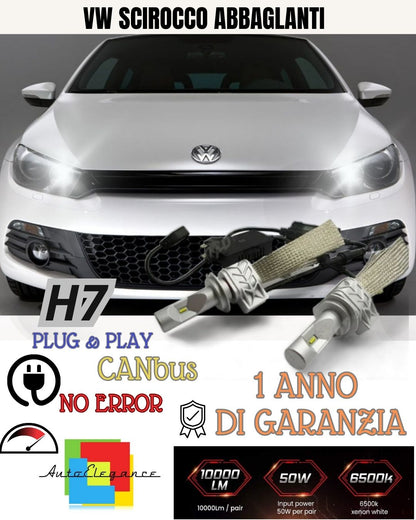 KIT FULL LED VW SCIROCCO LED H7 6500K 8000 LM ABBAGLIANTE CANBUS + SUPPORTI