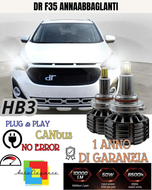FULL LED KIT HB3 CANBUS DR F35 DR35 9600 LUMEN 6000K LOW BEAM