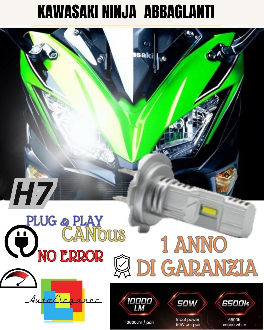 🔥H7 LED LAMP 6000K 3500 LUMEN CANBUS KAWASAKI NINJA 1000 ZX-10R DAZZLING