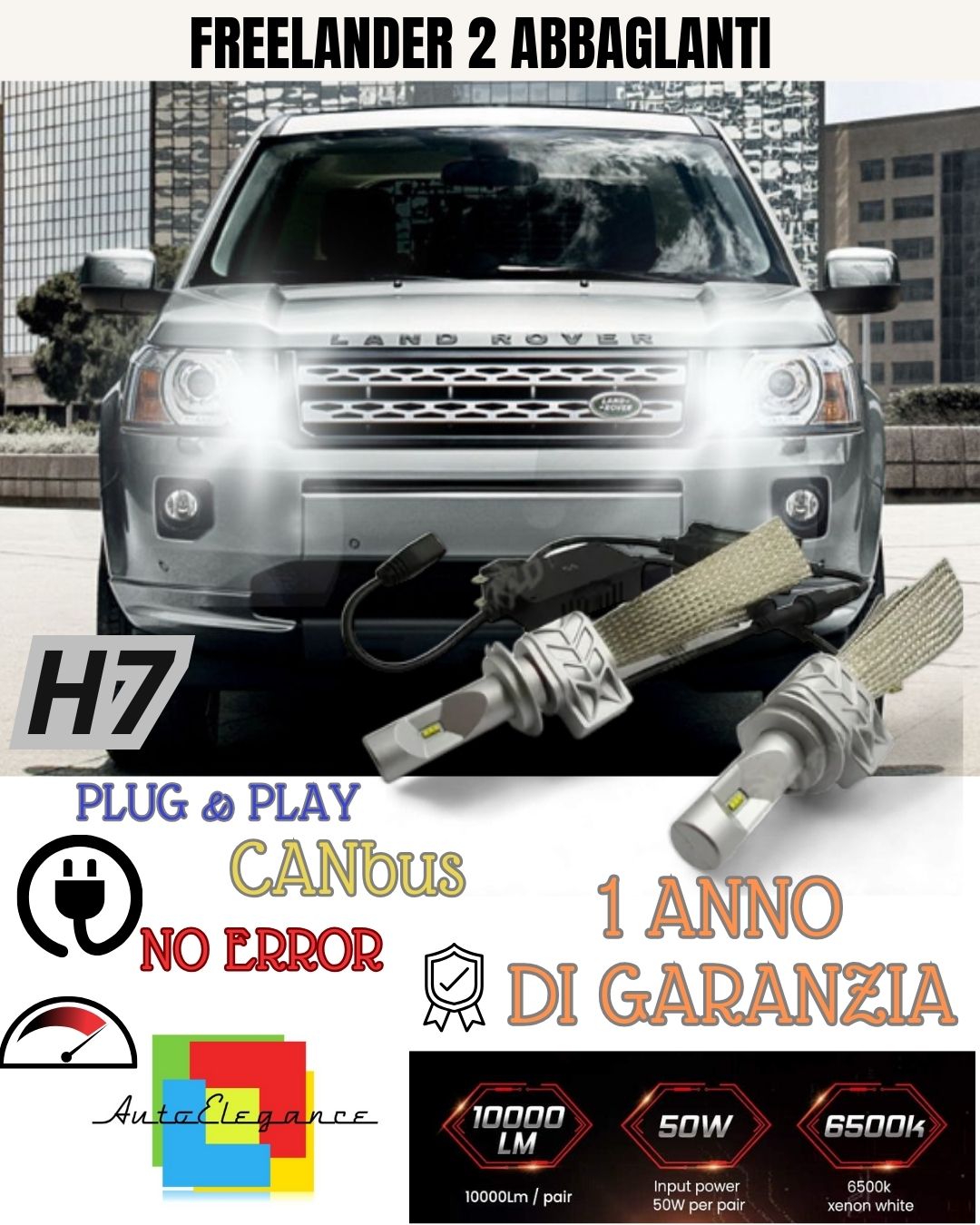 KIT LED H7 CANBUS FREELANDER 2 8000 LUMEN ABBAGLIANTI FINO AL 2010