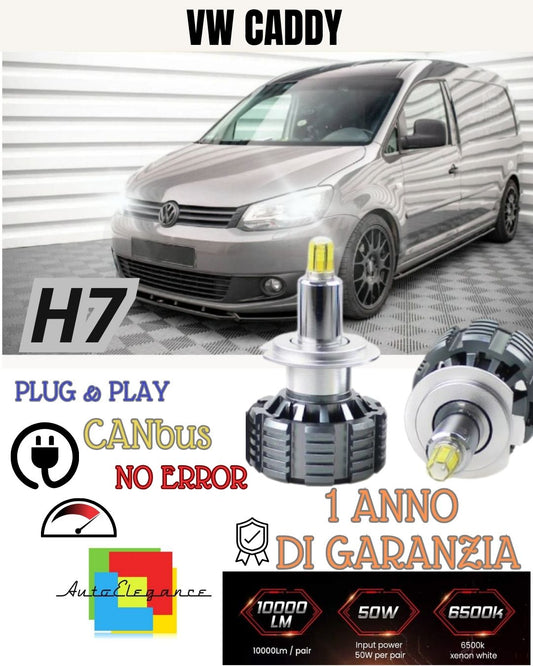 KIT LED H7 CANBUS VOLKSWAGEN CADDY MK3 LED 360° 9600 LUMEN 6000K + PORTALAMPADE