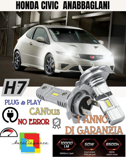 KIT LED H7 PER HONDA CIVIC 8G MK8 VIII 6000K 6000 LUMEN CANBUS ANABBAGLIANTI