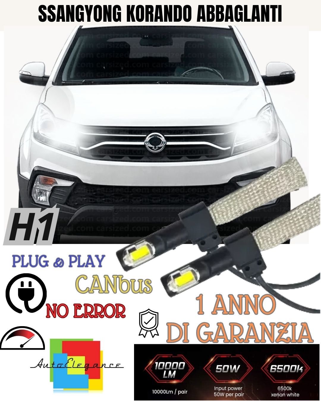 SSANGYONG KORANDO HIGH BEAM LED KIT from 2013 LED H1 NO FAILURE 6400 LUMEN 6000K 