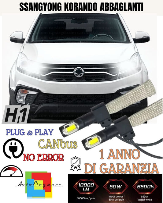 KIT LED ABBAGLIANTI SSANGYONG KORANDO dal 2013 LED H1 NO AVARIA 6400 LUMEN 6000K