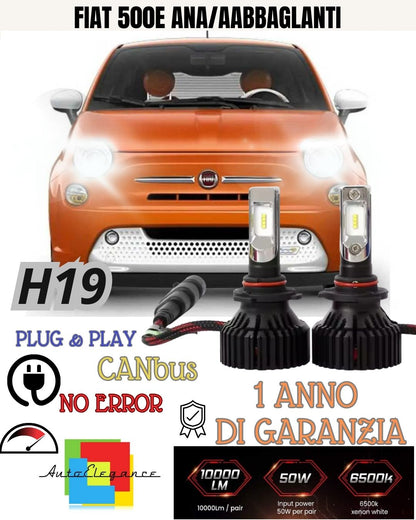 FIAT 500E H19 LED KIT 6000K WHITE 18000 LUMEN CANBUS LOW BEAM HIGH BEAM