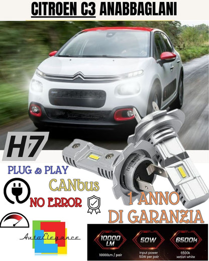 H7 LED KIT CITROEN C3 MK3 6000K WHITE 6000 LUMEN CANBUS LOW BEAM