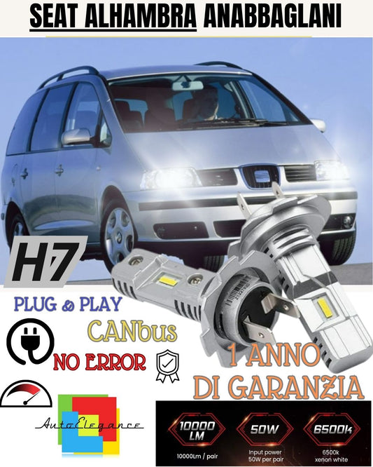 H7 LED KIT FOR SEAT ALHAMBRA 7M MK1 6000K WHITE 6000 LUMEN CANBUS LOW BEAM
