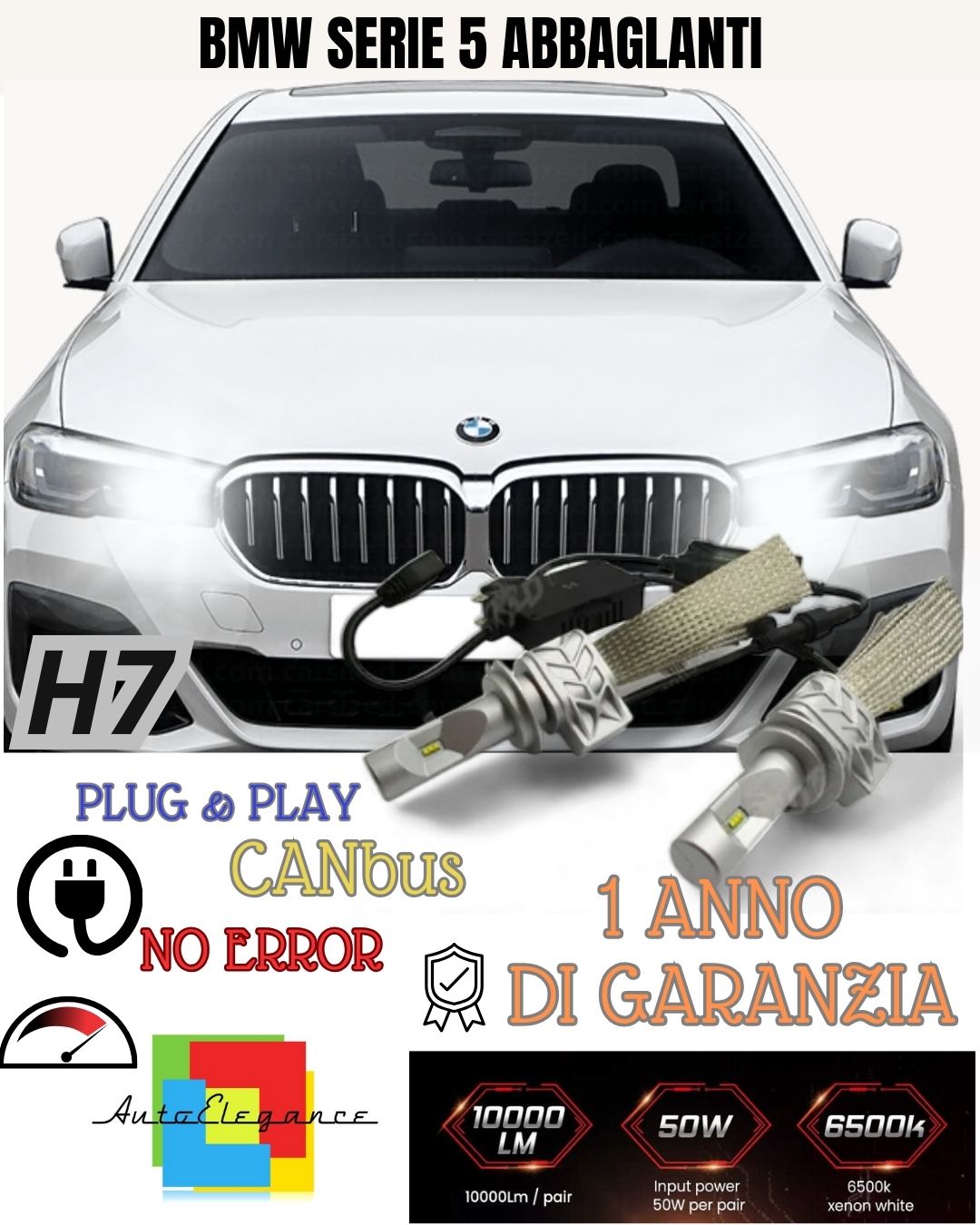 KIT FULL LED BMW SERIE 5 F10 F11 H7 6500K ABBAGLIANTE CANBUS 8000 LUMEN