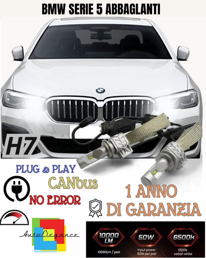 KIT FULL LED BMW SERIE 5 F10 F11 H7 6500K ABBAGLIANTE CANBUS 8000 LUMEN