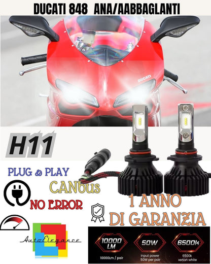 FULL LED LAMP KIT H11 6000K DUCATI 848 1098 1198 LOW BEAM + HIGH BEAM