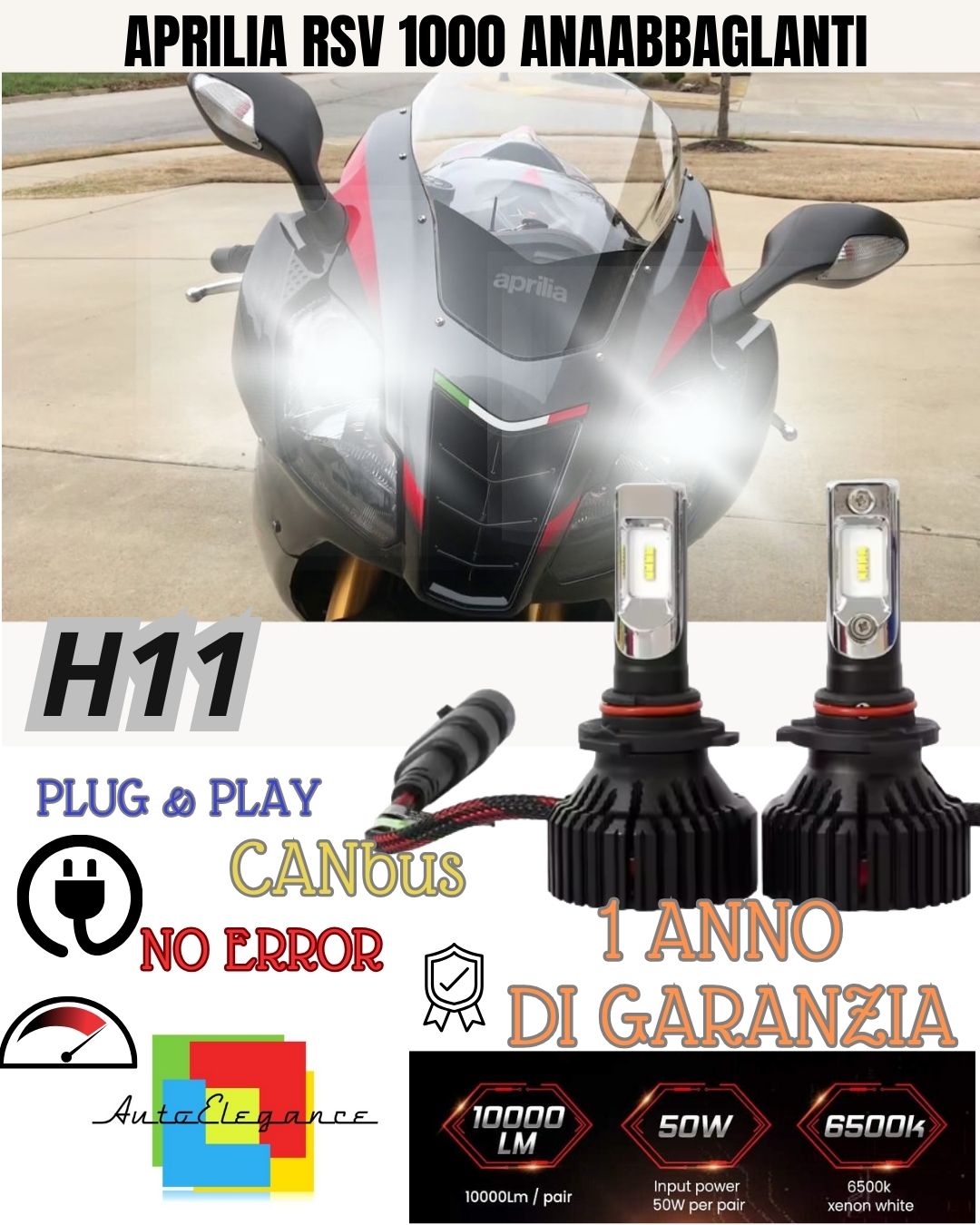 FULL LED KIT H11 6000K LAMPS APRILIA RSV 1000 R 9800 LM LOW BEAM CANBUS