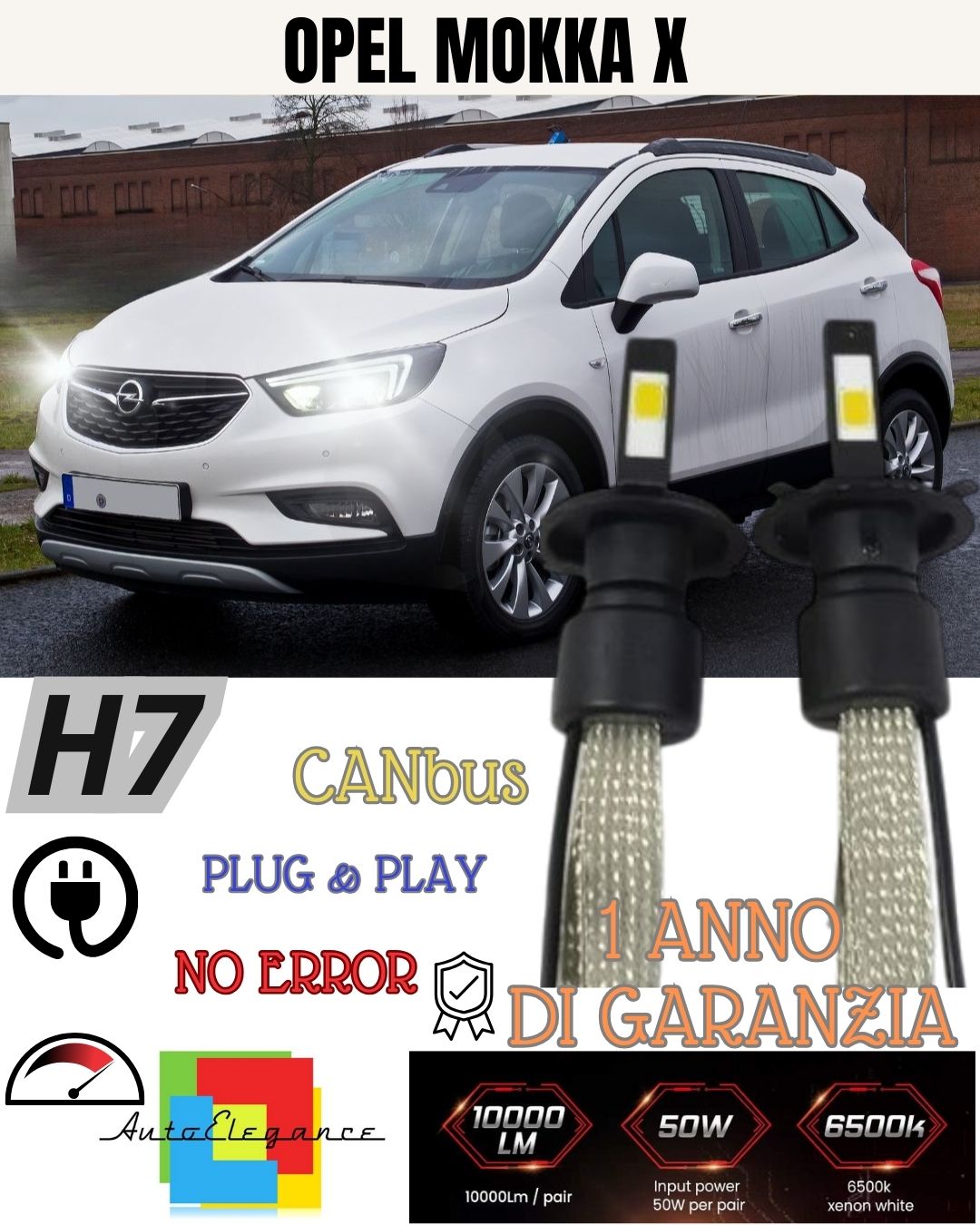KIT FULL LED OPEL MOKKA X LED LAMPS H7 6000K ICE WHITE NO ERROR 