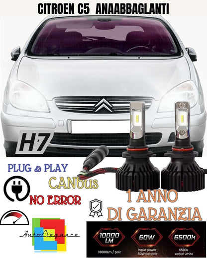 H7 LED KIT FOR CITROEN C5 MK1 RESTYLING 6000K WHITE CANBUS LED LOW BEAM